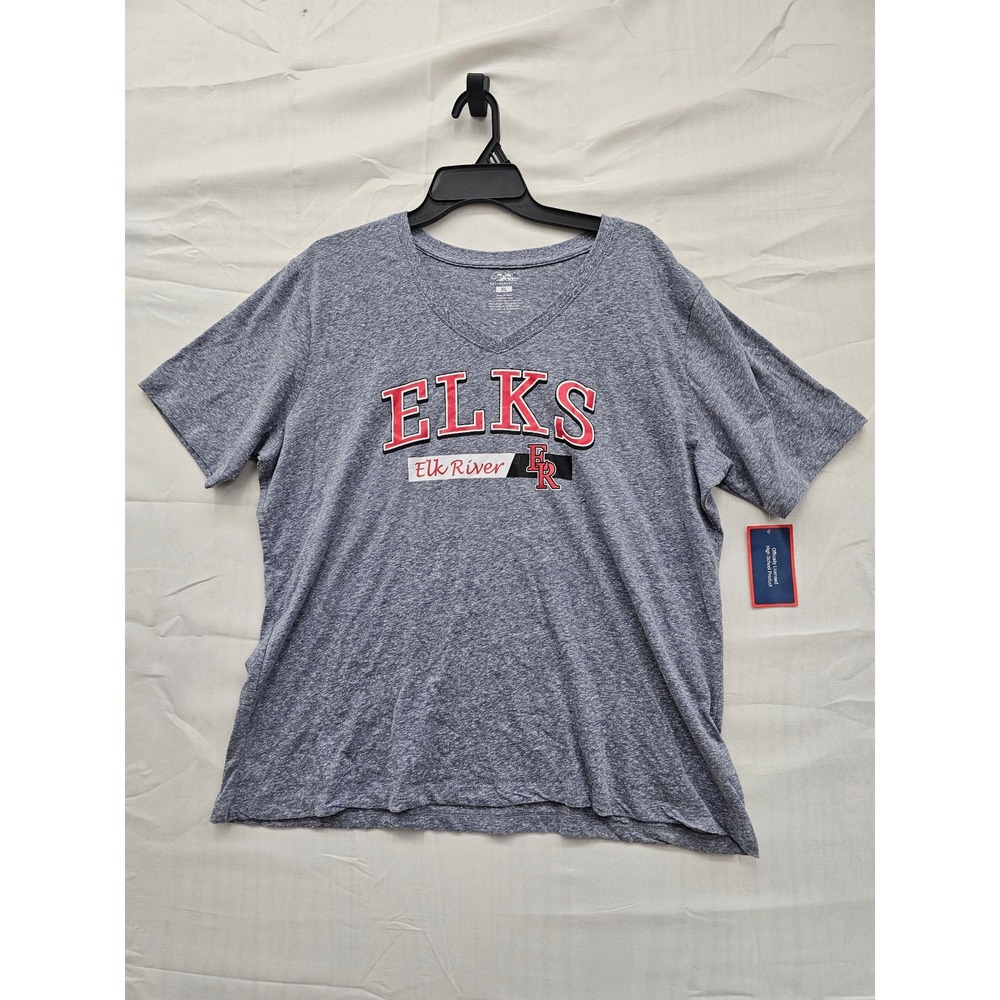 Pel Athletic Elk River Elks V-Neck Graphic T-Shirt Blue Heather XL 605004